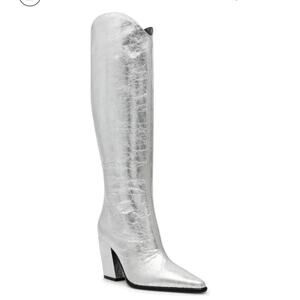 NWOB Steve Madden Croft Silver Metallic Pointed Toe Knee High Boots Women’s 6M